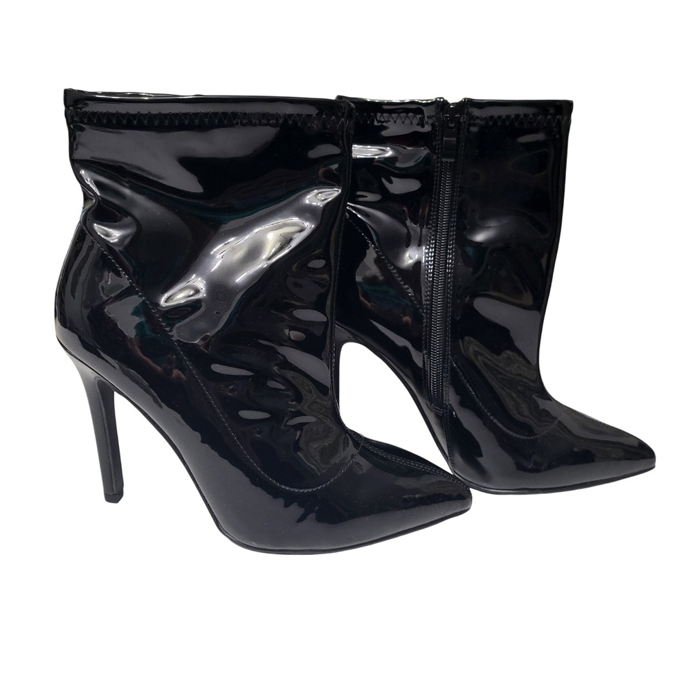 Torrid Black Patent Faux Leather Stiletto Ankle Boots 8.5 WW 18438739